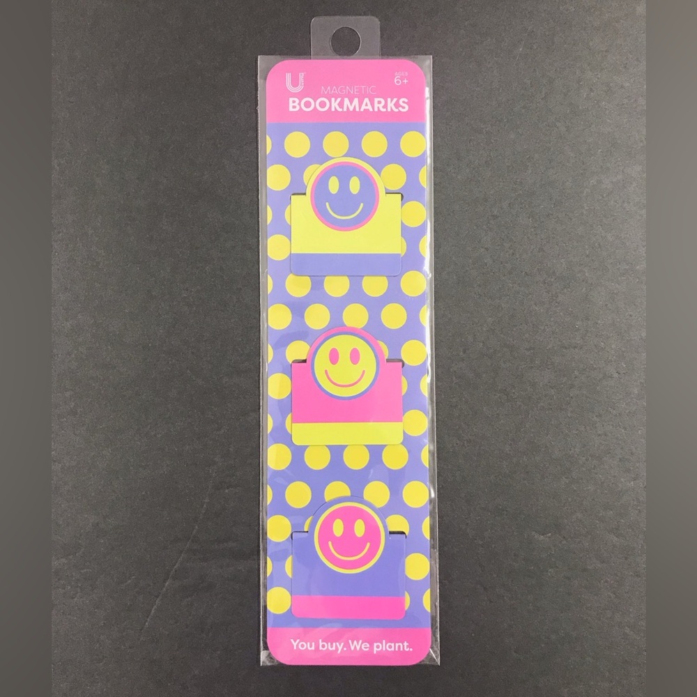 Magnetic Smiley Face Bookmarks - Neon Yellow, Pink, Purple -B